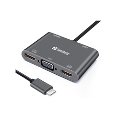 SANDBERG USB-C dokkoló, USB-C Dock 2xHDMI+1xVGA+USB+PD