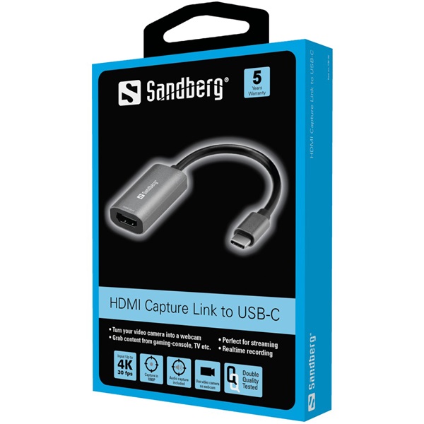 SANDBERG USB-C tartozék, HDMI Capture Link to USB-C