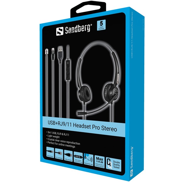 SANDBERG Headset mikrofonnal, USB+RJ9/11 Headset Pro Stereo