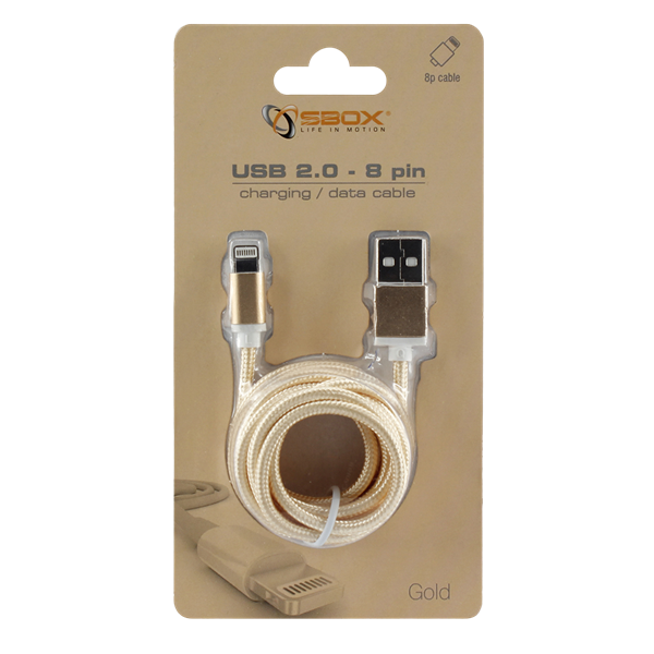 SBOX Kábel, CABLE USB A Male -> 8-pin iPh Male 1.5 m Gold - Blister