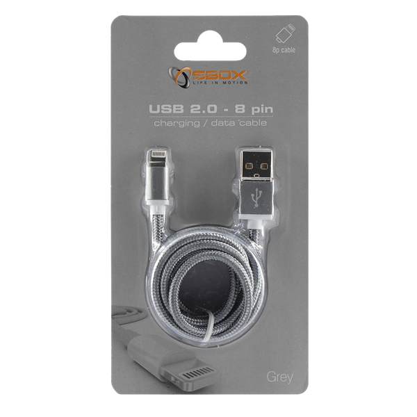 SBOX Kábel, CABLE USB A Male -> 8-pin iPh Male 1.5 m Grey - Blister