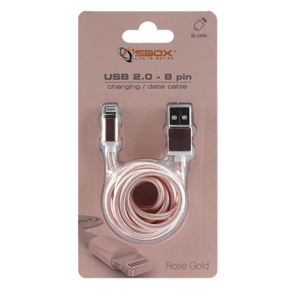 SBOX Kábel, CABLE USB A Male -> 8-pin iPh Male 1.5 m Rose gold - Blister