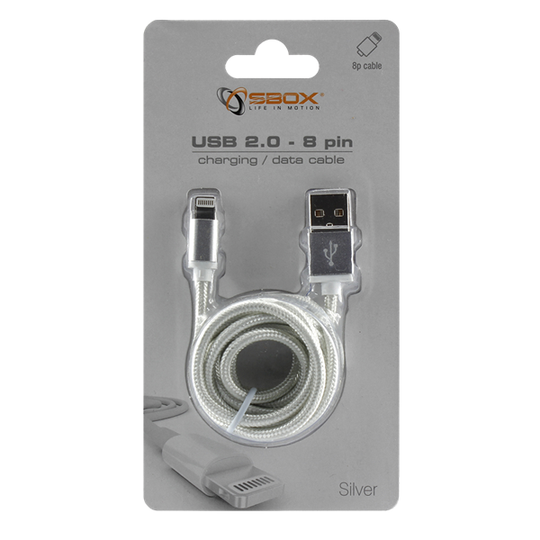 SBOX Kábel, CABLE USB A Male -> 8-pin iPh Male 1.5 m Silver - Blister