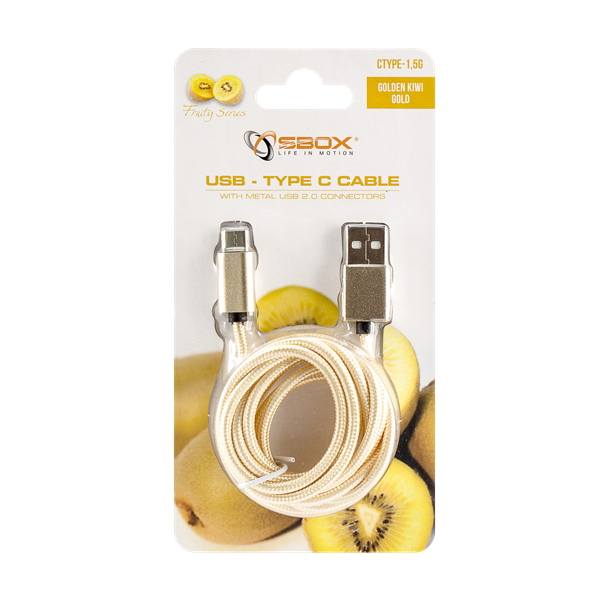SBOX Kábel, CABLE USB Male -> TYPE-C Male 1.5 m Gold