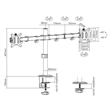 SBOX LCD-352/2-2, DESKTOP MOUNT (2 képernyős rögzítőkar), (17-32", max. 9 kg/monitor, max.VESA: 100x100 mm)