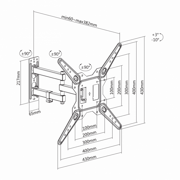 SBOX LCD-443 fali konzol, dönthető, forgatható, 23"-55", 400x400, max 30 kg