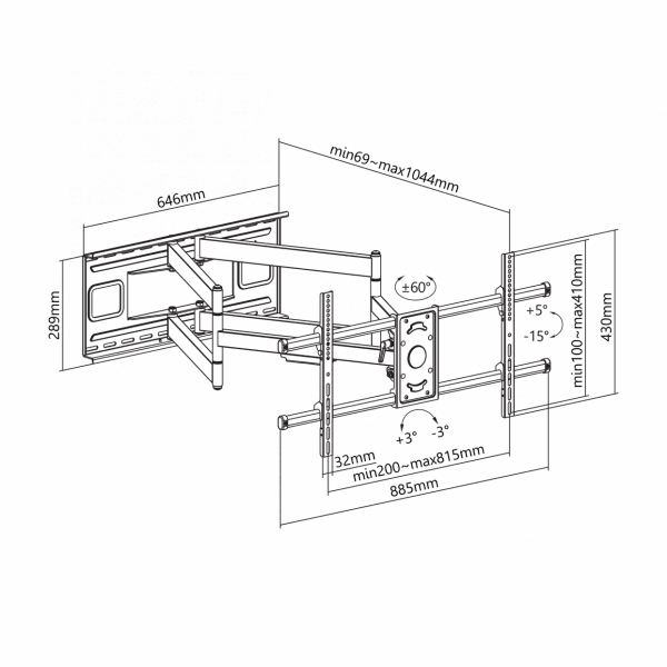 SBOX Fali konzol PLB-4986, WALL MOUNT (43-90", max. 80kg, max.VESA: 800x400 mm)