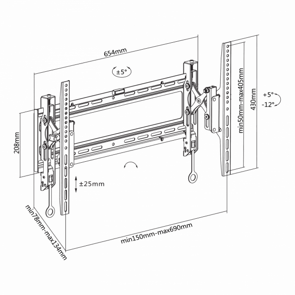 SBOX PLB-6546T fali konzol, dönthető, 37"-80", 600x400, max 70 kg