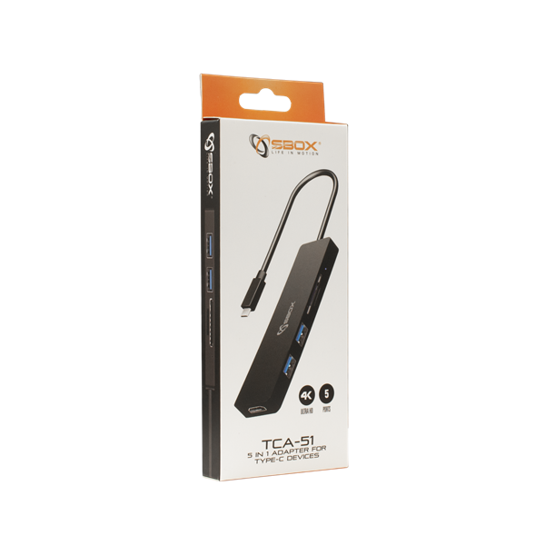 SBOX Dokkoló TCA-51, ADAPTER USB TYPE-C -> HDMI/USB-3.0/SD+TF - 5in1