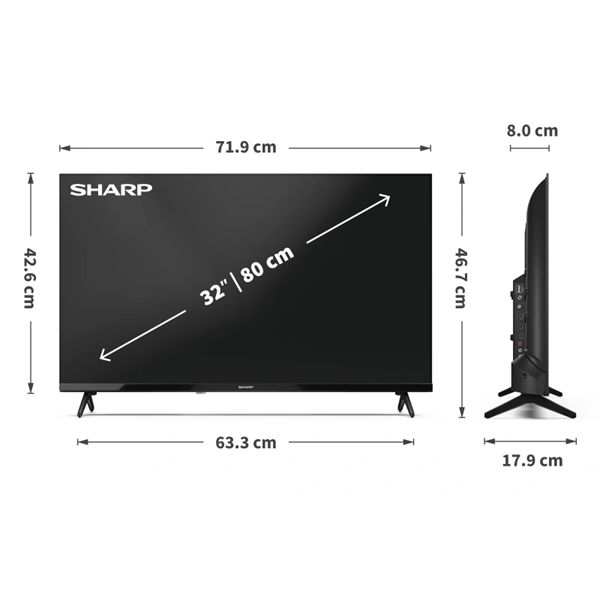 SHARP 32HA1205E 32"/80cm HD Ready LED TV, 1366x768, 3xHDMI/2xUSB