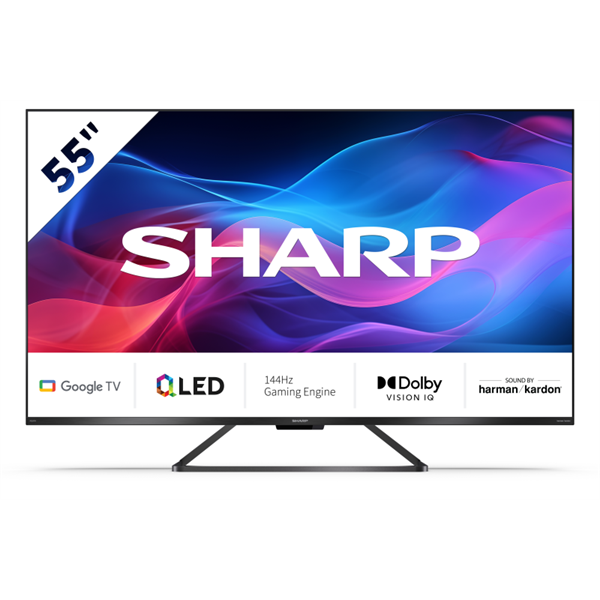 SHARP 55GR8265E 55"/139cm 4K UHD QLED Google TV Harman/Kardon hangszórókkal, 144 Hz, 3840x2160, 4xHDMI/2xUSB