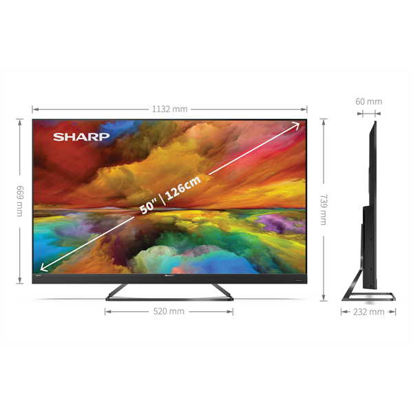 SHARP Android TV 4K UHD, 50" 4K ULTRA HD QUANTUM DOT SHARP ANDROID TV™ (50EQ3EA), Fekete