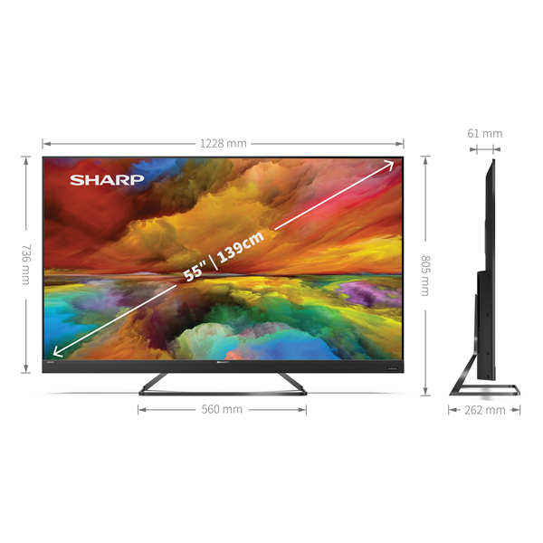 SHARP Android TV 4K UHD, 55" 4K ULTRA HD QUANTUM DOT SHARP ANDROID TV™ (55EQ3EA), Fekete