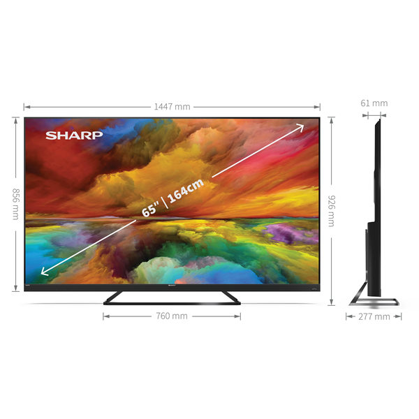 SHARP Android TV 4K UHD, 65" 4K ULTRA HD QUANTUM DOT SHARP ANDROID TV™ (65EQ3EA), Fekete