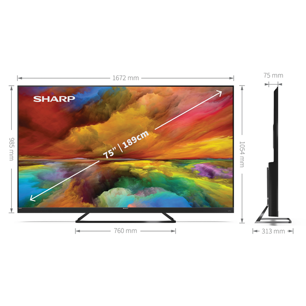 SHARP Android TV 4K UHD, 75" 4K ULTRA HD QUANTUM DOT SHARP ANDROID TV™ (75EQ3EA), Fekete
