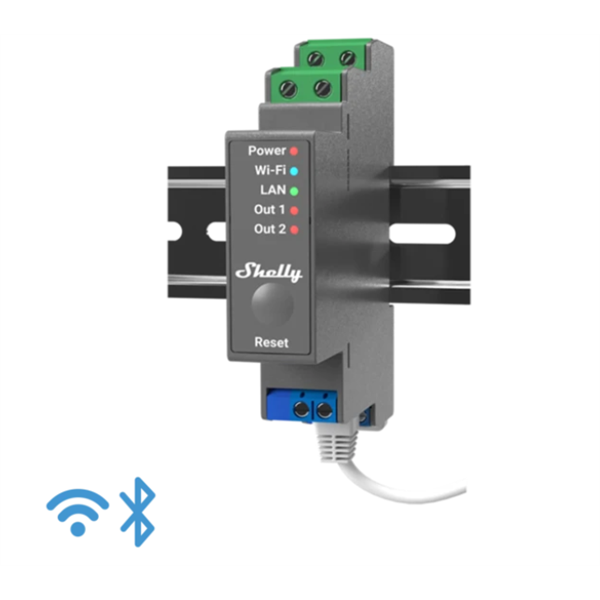 SHELLY Okosrelé, 16A, WiFi + Ethernet, 2 Áramkörös, DIN-sínre szerelhető - SHELLY PRO 2