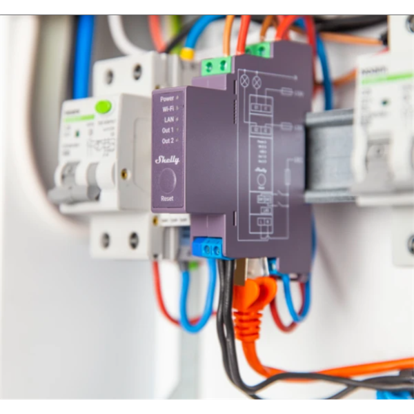 SHELLY Okosrelé, 16A, WiFi + Ethernet, 2 Áramkörös, DIN-sínre szerelhető - SHELLY PRO 2