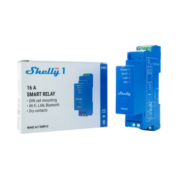SHELLY Okosrelé, 16A, WiFi + Ethernet, DIN-sínre szerelhető - SHELLY PRO 1