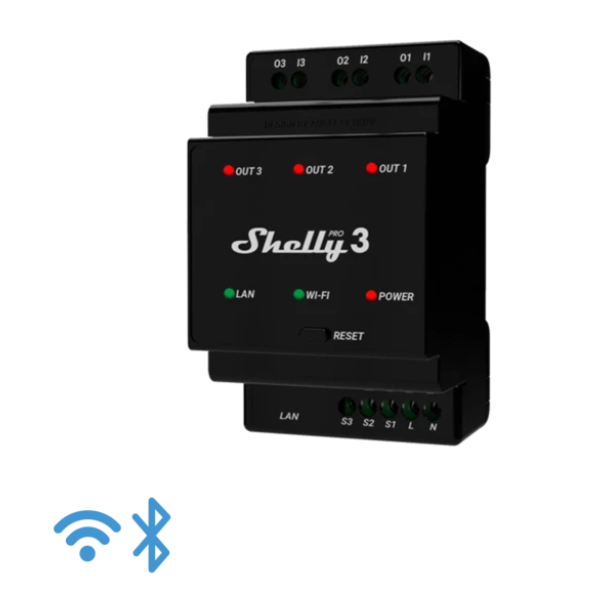 SHELLY Okosrelé, WiFi + Ethernet, 3 Áramkörös, DIN-sínre szerelhető - SHELLY PRO 3