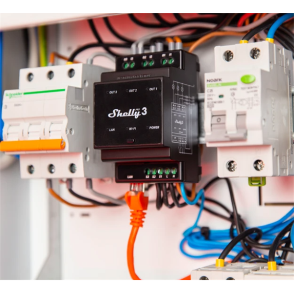 SHELLY Okosrelé, WiFi + Ethernet, 3 Áramkörös, DIN-sínre szerelhető - SHELLY PRO 3