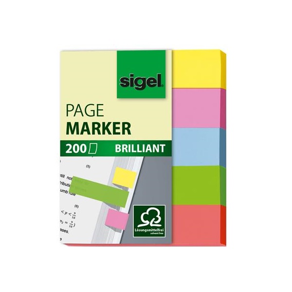 SIGEL Jelölőcímke, papír, 5x40 lap, 12x50 mm, SIGEL "Brilliant Mini", vegyes szín