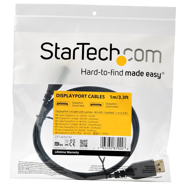 STARTECH Kábel Displayport 1.4 to Displayport 1.4 8K 60Hz/4K 120Hz HDR UHD, 1m fekete