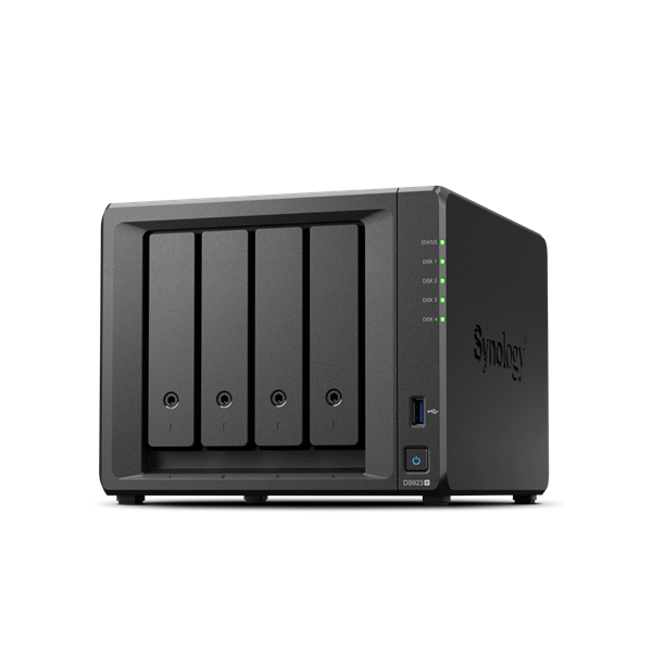 SYNOLOGY NAS 4 Fiókos AMD Ryzen R1600 2x2,6GHz, 4GB DDR4 ECC, 2x1GbE, 2xUSB3.2 - DS923+