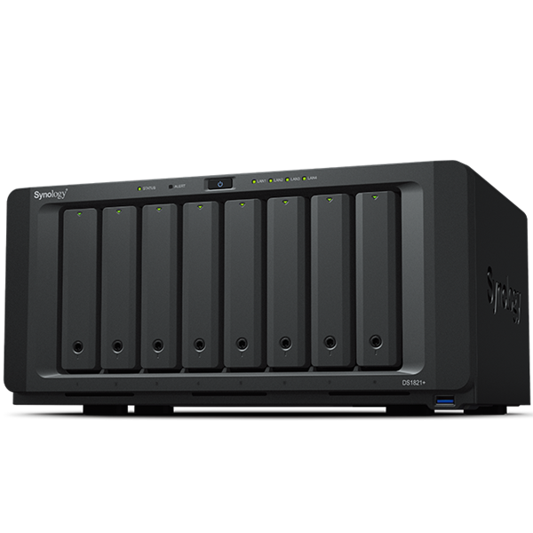 SYNOLOGY NAS 8 fiókos DS1821+ AMD Ryzen V1500B 4x2,2GHz, 16GB DDR4, 4x1GbE, 2xeSATA