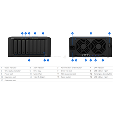 SYNOLOGY NAS 8 fiókos DS1821+ AMD Ryzen V1500B 4x2,2GHz, 4GB DDR4, 4x1GbE, 2xeSATA