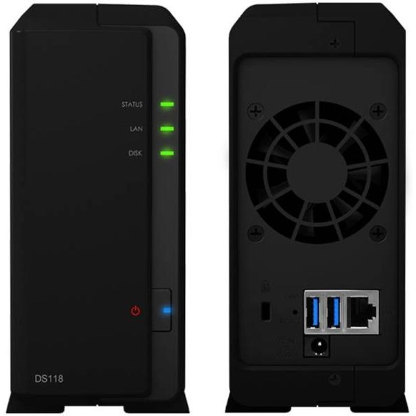 SYNOLOGY NAS 1 fiókos DS118 Realtek RTD1296 1,4GHz, 1GB DDR4, 1x1GbE, 2xUSB3.2