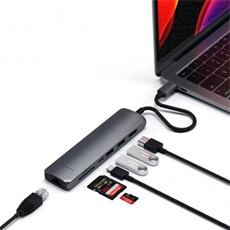 Satechi Aluminium Type-C Slim Multiport, 1xHDMI 4K,2x USB-A,1x SD,1x Ethernet, USB-C(60W) - Space Grey