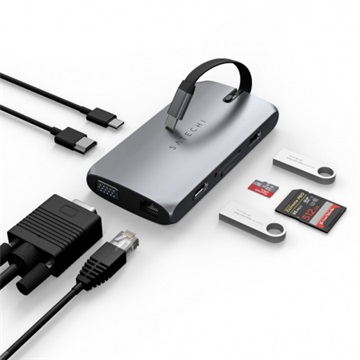 Satechi USB-C On the go adapter (1xUSB-C PD, 1x G.Ethernet,1x 4K HDMI,1x VGA,1x USB-A,1x USB-C, micro/SD) - Space Grey
