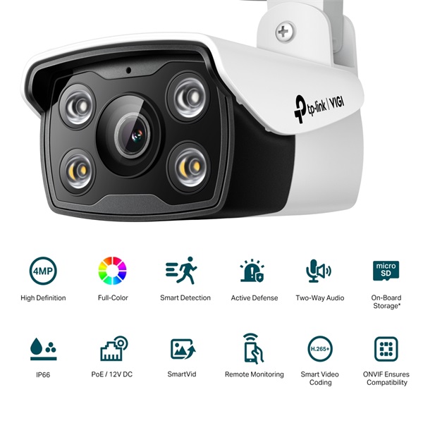 TP-LINK IP Kamera kültéri éjjellátó 4 Megapixel, 2.8mm Objektív, VIGI C340(2.8MM)