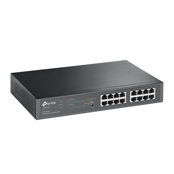 TP-LINK Switch 16x1000Mbps (8xPOE) Fémházas Rackes Easy Smart, TL-SG1016PE