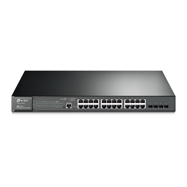 TP-LINK Switch 24x1000Mbps (24xPOE) + 4xGigabit SFP + 2 konzol port, Menedzselhető, T2600G-28MPS(TL-SG3424P)