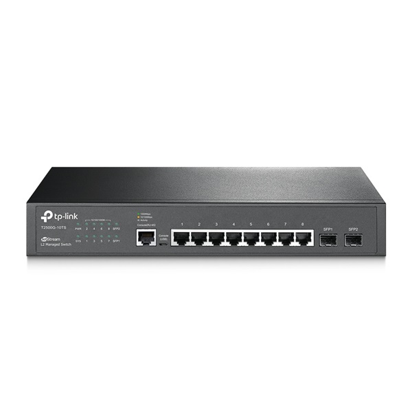 TP-LINK Switch 8x1000Mbps + 2xGigabit SFP + 1 konzol port, Menedzselhető, T2500G-10TS(TL-SG3210)