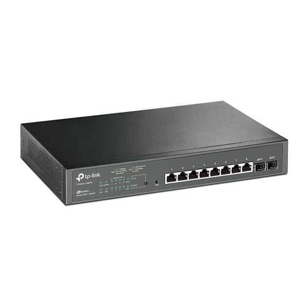 TP-LINK Switch 8x1000Mbps (8xPOE) + 2xGigabit SFP, Menedzselhető, T1500G-10MPS