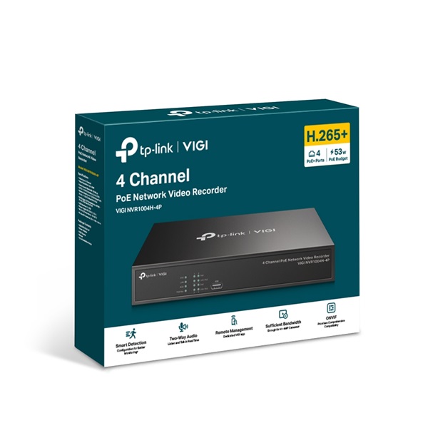 TP-LINK Video Recorder 4 csatornás POE+, VIGI NVR1004H-4P