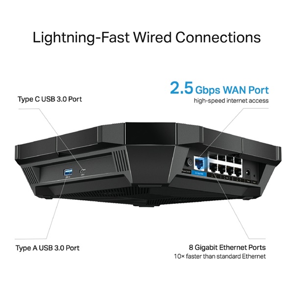 TP-LINK Wireless Router Dual Band AX6000 1xWAN(1000Mbps) + 8xLAN(1000Mbps) + 1xUSB 3.0 + 1xType C, Archer AX6000
