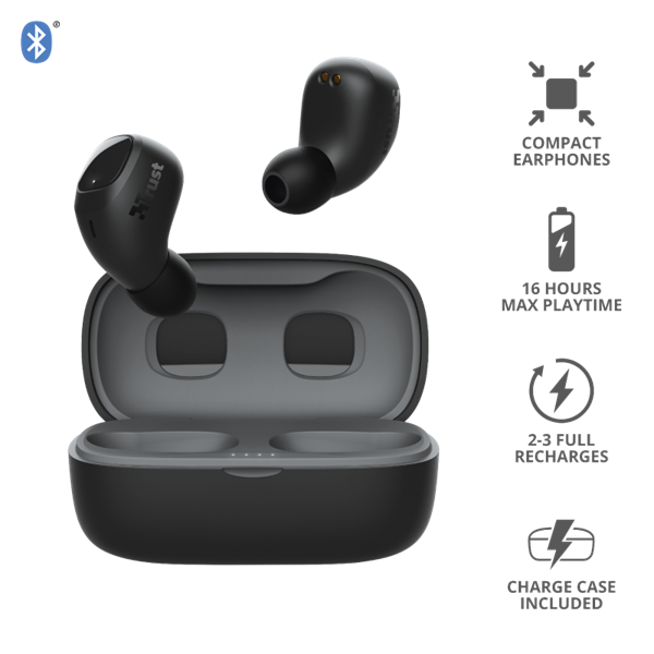 TRUST Bluetooth vezetékmentes fülhallgató 23555 (Nika Compact Bluetooth Wireless Earphones - black)