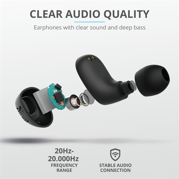 TRUST Bluetooth vezetékmentes fülhallgató 23555 (Nika Compact Bluetooth Wireless Earphones - black)
