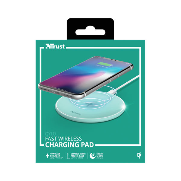 TRUST Gyors vezeték nélküli töltő 23865 (Qylo Fast Wireless Charging Pad 7.5/10W - turquoise)