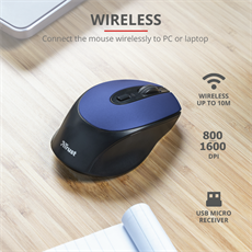 TRUST Vezeték nélküli tölthető egér 24018 ( Zaya Rechargeable Wireless Mouse - blue)