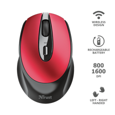 TRUST Vezeték nélküli tölthető egér 24019 (Zaya Rechargeable Wireless Mouse - red)