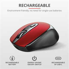 TRUST Vezeték nélküli tölthető egér 24019 (Zaya Rechargeable Wireless Mouse - red)