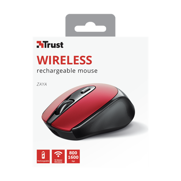 TRUST Vezeték nélküli tölthető egér 24019 (Zaya Rechargeable Wireless Mouse - red)