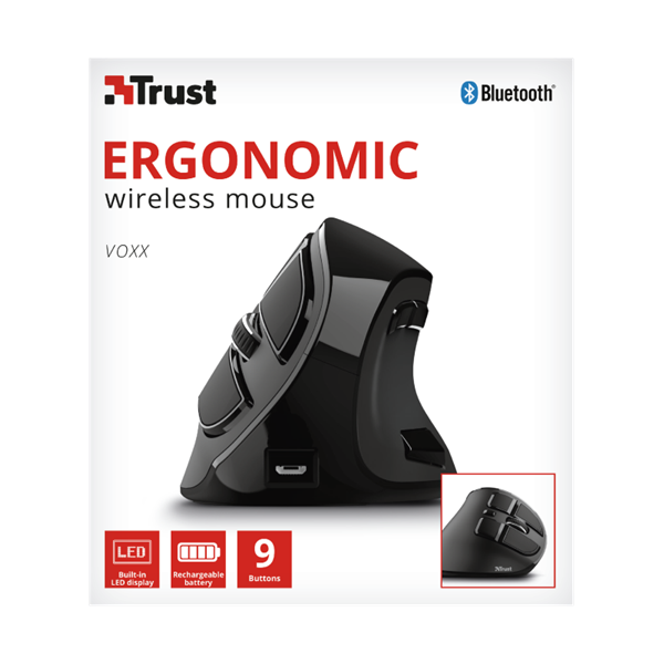 TRUST Vezeték nélküli tölthető ergonomikus egér 23731 (Voxx Rechargeable Ergonomic Wireless Mouse)
