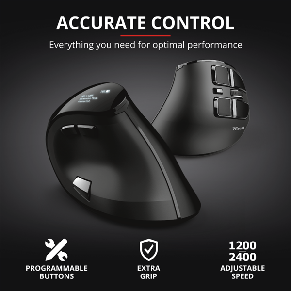 TRUST Vezeték nélküli tölthető ergonomikus egér 23731 (Voxx Rechargeable Ergonomic Wireless Mouse)