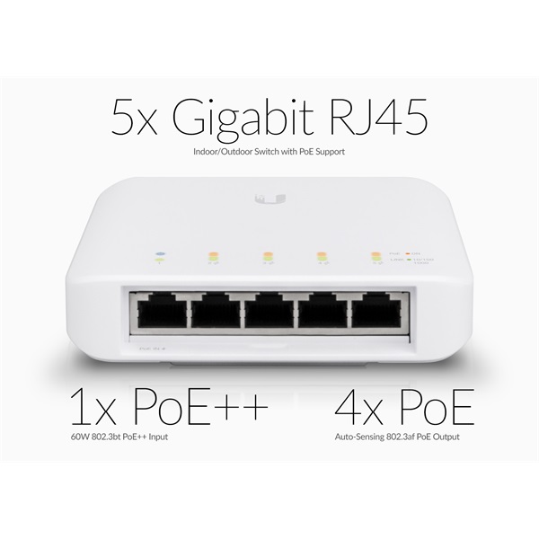 UBiQUiTi Switch 5x1000Mbps (POE+), Menedzselhető, kültéri-beltéri, vízálló - USW-FLEX