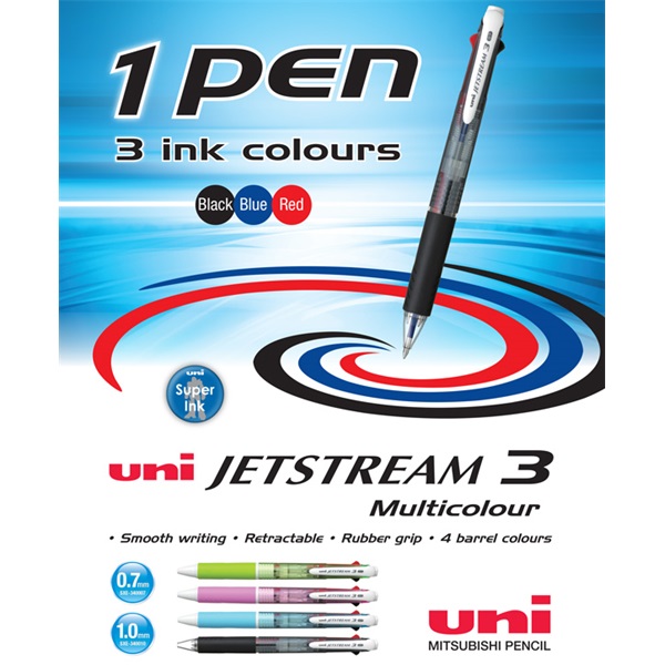 UNI SXE-3400 Jetstream 3 Multicolour Retractable Rollerball Pen - White
